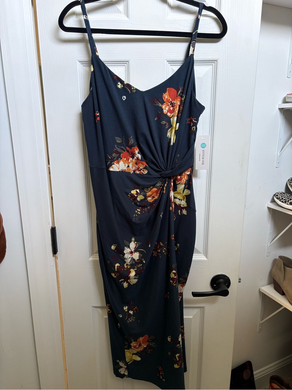 Navy Floral Twist-Front Midi Dress - NWT